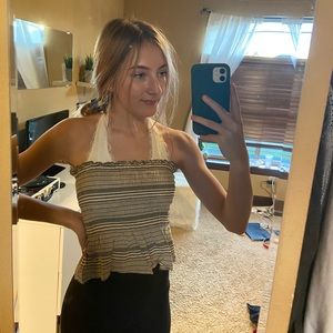 American Eagle Grey and White Stripped Tube Top